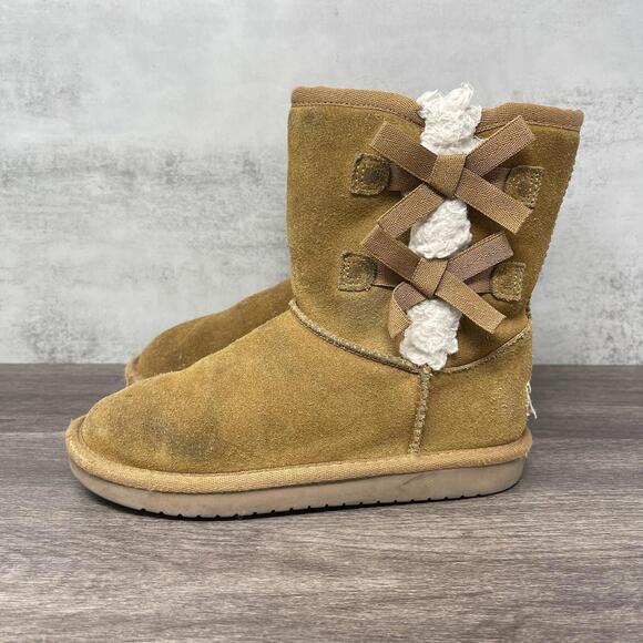 Koolaburra By UGG Boots Womens 6 Victoria Short Bow Brown Suede Fur Lined - Picture 1 of 10